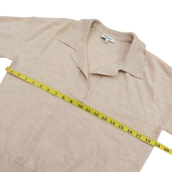 Madewell Polo Sweater Womens Small Beige 100% Merino Wool Knit Pullover Casual - Picture 10 of 10